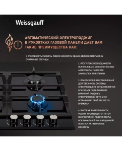 Купить Встраиваемая варочная панель газовая Weissgauff HGG 641 BGh черный  в E-mobi