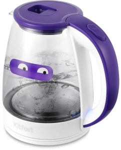 Купить Чайник электрический KitFort КТ-6167, 2200Вт, белый и фиолетовый в E-mobi