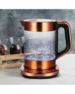 Купить Чайник электрический Kitfort КТ-6657 1.5 л золотистый, прозрачный  в E-mobi