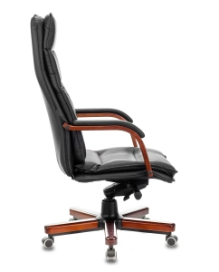Купить Кресло руководителя БЮРОКРАТ T-9927WALNUT, на колесиках, кожа, черный [t-9927walnut/black]  в E-mobi
