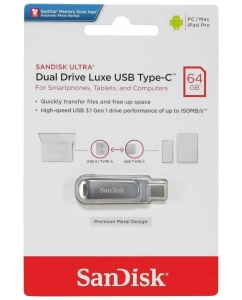 Купить Флешка SanDisk Ultra Dual Drive Luxe 64 ГБ серебристый (SDDDC4-064G-G46)  в E-mobi