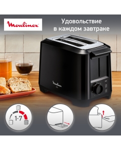Купить Тостер Moulinex Uno Black LT140811 с двумя слотами, черный в E-mobi