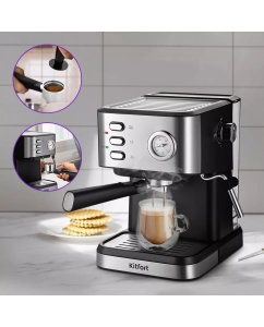 Купить Рожковая кофеварка Kitfort КТ-7293 черная, серебристая  в E-mobi