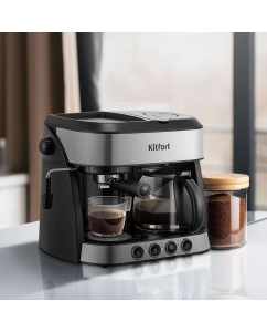 Купить Рожковая кофеварка Kitfort КТ-7185 черный; серый  в E-mobi