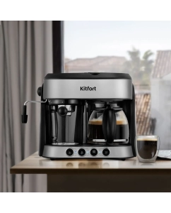 Купить Рожковая кофеварка Kitfort КТ-7185 черный; серый  в E-mobi