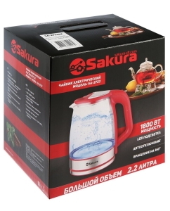 Купить Чайник электрический SAKURA SA-2722R 2.2 л прозрачный, серебристый, красный  в E-mobi
