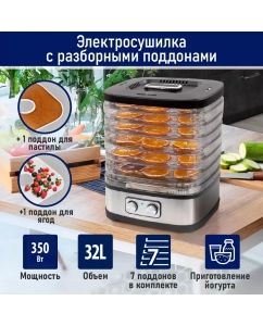 Купить Сушилка для овощей и фруктов StingRay ST-FD721A серебристый, серый, черный в E-mobi