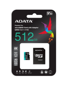 Купить Карта памяти ADATA Micro SDXC 512Гб Premier Pro (AUSDX512GUI3V30SA2-RA1) в E-mobi