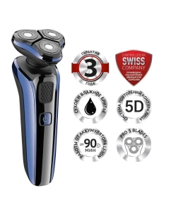 Купить Электробритва Polaris PMR 0309RC PRO 5 BLADES+, черная/синяя в E-mobi