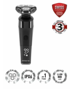 Купить Электробритва Polaris PMR 0308RC wet&dry PRO 5 blades+, черная в E-mobi