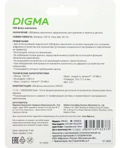 Купить Флешка DIGMA DRIVE2 128 ГБ серебристый (DGFUM128A20SR)  в E-mobi