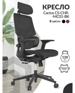 Купить Кресло CACTUS CS-CHR-MC01-BK черный сет./эко.кожа с подголов. крестов. пластик в E-mobi