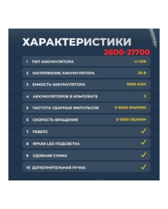 Купить Аккумуляторный бесщеточный ударный перфоратор MABAR со светодиодной подсветкой рабочей зоны 2600-21700  в E-mobi