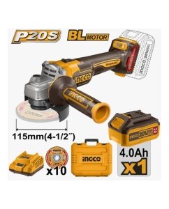 Купить Аккумуляторная угловая шлифмашина INGCO 20В, 115 мм, 1хАКБ, 4А*ч и ЗУ CAGLI211541  в E-mobi