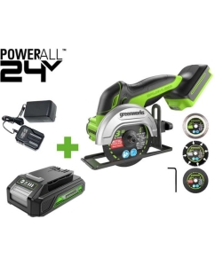 Купить Угловая мини-шлифмашина GreenWorks GD24UCS, 24V, б/щет, 20000 об/мин,76 мм, рез 18 мм, 1x2Ач, ЗУ, коробка 3402007VUA в E-mobi