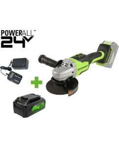Купить Угловая шлифовальная машина GreenWorks GD24AG, 24V, б/щет, 125 мм, 10500 об/мин,1x4Ач,ЗУ, коробка 3200207VUB в E-mobi