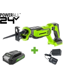 Купить Пила сабельная GreenWorks GPT-BLRS-1, 24V, б/щет, 0-3000/мин, рез 115 мм дер., 1x2Ач,ЗУ, коробка 1200607VUA в E-mobi
