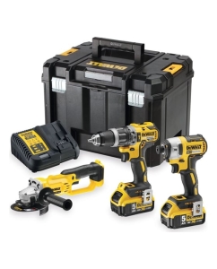 Купить Набор электроинструмента Dewalt 18 В: дрель-шуруповерт DCD796, шуруповерт DCF887 и УШМ DCG412, с 2 АКБ 5 Ач и ЗУ, в кейсе TSTAK, DCK383P2T DCK383P2T-QW  в E-mobi