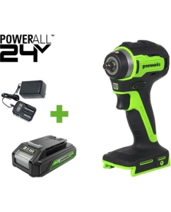Купить Гайковерт ударный GreenWorks G24IW200, 24V, б/щет, 0-2400об/мин, 3200уд/мин, 3/8'', 200Нм, 1x2Ач, ЗУ, коробка 3803607VUA в E-mobi