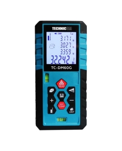 Купить Лазерный дальномер-угломер TECHNICOM дальность 60м, два источника питания, цифровой угломер, 2 источника питания, 2 пузырьковых уровня, 3 точки отсчёта TC-DM60G в E-mobi