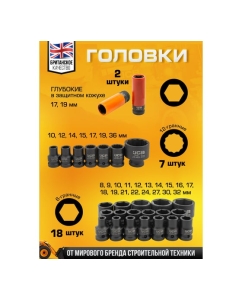 Купить Набор инструментов ударных JCB 32 предмета 1/2( 6-гр: 8-32мм, 12гр: 10,12,14,15,17,19,36мм, Cr-Mo) JCB-4323-5MPB(60553)  в E-mobi
