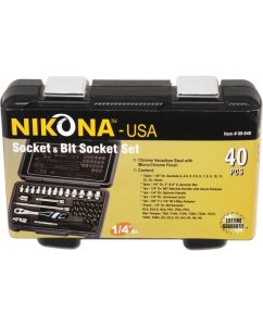 Купить Набор торцевых головок и бит NIKONA с трещотками, 40пр., 1/4&quot;, 4-14мм, в пластиковом ящике 09-940  в E-mobi