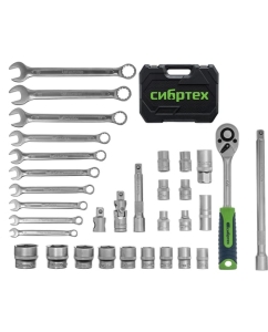 Купить Набор инструментов СИБРТЕХ 1/2&quot;, пластиковый кейс, 32 предмета 13393  в E-mobi