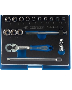 Купить Набор шестигранных торцевых головок с принадлежностями KING TONY 1/4&quot; 4-14 мм 17 предметов 2516MRV03  в E-mobi