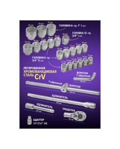 Купить Набор инструментов Forcekraft 26пр, 3/4&quot; 1&quot; 6гр, 17, 19, 21, 22, 24, 27, 30, 32, 33, 34, 35, 36, 36 - 12 гр, 38, 41, 46, 50 мм, 1&quot;: 55, 60, 65 мм FK-68262-5(51488)  в E-mobi