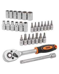 Купить Набор головок и бит с трещоткой 28пр. 1/4'', в пластиковом держателе ISMA-2028-5(51099)  в E-mobi