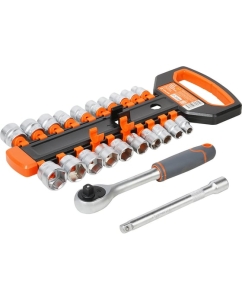 Купить Набор головок с трещоткой Airline 3/8 72Т 22пр. (8-21мм, дюйм. размеры 5/16-7/8, удл. 150мм) ATAQ019  в E-mobi