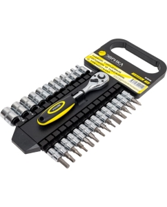 Купить Набор торцевых головок и насадок с трещоткой ЭВРИКА 1/4 DR 6-гранных 27 предмета ER-96130  в E-mobi