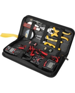 Купить Набор электрика DELI DL-C1007E-Z (мультиметр, токовые клещи, индикаторная отвертка, стриппер, ножницы, нож, изолента, батарейки, чехол) 170229 в E-mobi