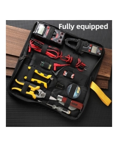 Купить Набор электрика DELI DL-C1007E-Z (мультиметр, токовые клещи, индикаторная отвертка, стриппер, ножницы, нож, изолента, батарейки, чехол) 170229  в E-mobi