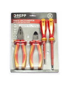 Купить Набор диэлектрических инструментов GREPP бокорезы 160 мм, плоскогубцы 180 мм, отвертка 2 шт., CrV, 4 шт. 205-134 в E-mobi