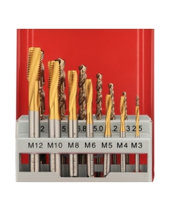 Купить Набор спиральных машинных метчиков H-Tools M3-M12 HSSE-TiN DIN371/376 + сверла 14пр 245053THT  в E-mobi