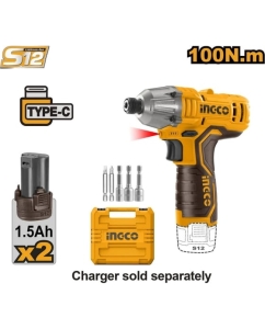 Купить Аккумуляторный импульсный шуруповерт INGCO 12 В, 100 Нм, USB type-C CIRLI12015  в E-mobi