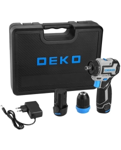 Купить Дрель-шуруповерт аккумуляторная бесщеточная компактная DEKO Loner 12V PRO в кейсе со съёмным патроном, 12В, 2x3.0Ач 085-1122 в E-mobi