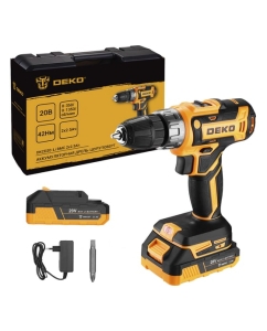 Купить Дрель-шуруповерт аккумуляторная DEKO DKCD20-Li в кейсе, 20В, 2x2.5Ач 085-1123 в E-mobi