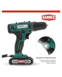 Купить Аккумуляторная дрель Hammer 18в 2x1.5 ач 10мм, 0-350/0-1250 об/мин, 35нм, в кейсе, быстр. зарядка ACD18A 735857 в E-mobi