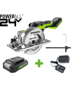 Купить Дисковая мини пила GreenWorks G24MCS, 24V, б/щет, диск 120x9.5мм, 6500об/мин, рез 39мм, 1x2Ач, ЗУ, коробка 1501207VUA в E-mobi