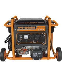 Купить Генератор CARVER PPG- 8000ЕM бензин LT-190F, 6,0/6,5кВт, 220В, бак 33 л, электростартер, колеса. медь 01.020.00030  в E-mobi