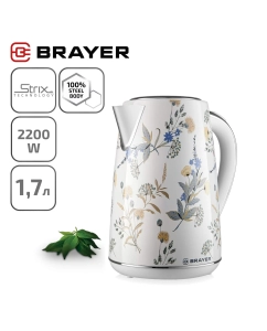 Купить Чайник электрический Brayer BR1083 1.7 л белый, голубой в E-mobi