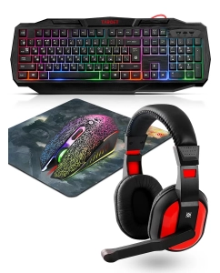 Купить Игровой комплект Defender Target  MKP-350 4в1 (клавиатура, мышь, гарнитура + коврик) в E-mobi