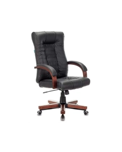 Купить Кресло руководителя БЮРОКРАТ KB-10WALNUT, на колесиках, кожа, черный [kb-10walnut/b/leath] в E-mobi