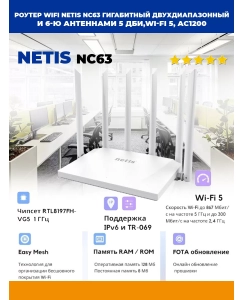 Купить Wi-Fi роутер NETIS NC63 (0088591201716) в E-mobi