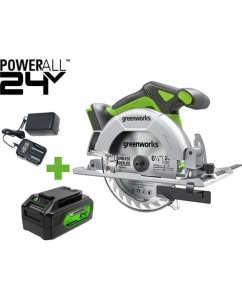 Купить Дисковая пила GreenWorks GD24CS165, 24V, б/щет, диск 165х20мм, 4800об/мин, рез 57мм, 1x4Ач, ЗУ, коробка 1501607VUB в E-mobi