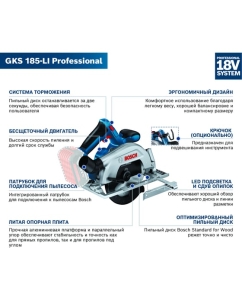 Купить Аккумуляторная циркулярная пила Bosch GKS 185-LI (Соло) 06016C1221  в E-mobi