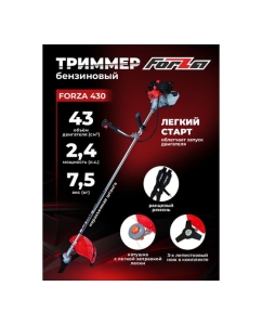 Купить Бензотриммер FORZA 430 1.1 кВт, нож 3т., леска, ширина лезвия 255 мм, неразъемная штанга FZ02.02.43H.0013т  в E-mobi