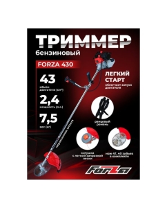 Купить Бензотриммер FORZA 430 1.1 кВт, нож 40 зуб., леска, ширина лезвия 255 мм, неразъемная штанга FZ02.02.43H.00240з в E-mobi